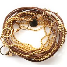 Chocolate Brown and Gold Warp Leather Bracelet