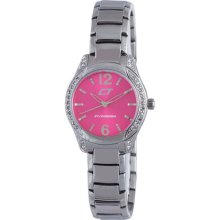 Chronotech Women's Hot Pink Dial Crystal Bezel Stainless Steel Watch
