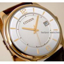 Citizen Men Gold Tone Leather Band Date Wr Bd0022-08a