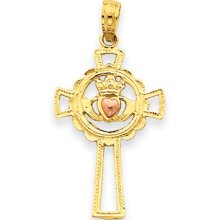 Claddagh Cross Pendant in 14k Yellow Gold