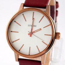 Classic Sinobi Steel Fashion Brown Case Leather Quartz Men Vogue Wrist Watch