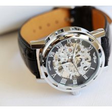 Classy Steampunk Mechanical Wrist Watch with Black Leather Wristband - Men - Groom - Groomsmen - Watch