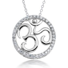 Clear Cubic Zirconia Open Circle Aum/Om Pendant Necklace 16in