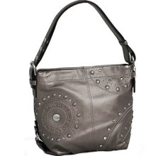 Coach Applique Studded Leather Duffle Hobo Handbag Graphite