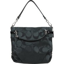 Coach Black Gray Signature Sateen Brooke Hobo Shoulder Bag Purse Handbag