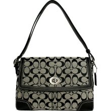 Coach Hampton Signature Flap Handbag Black/White (HB01276)