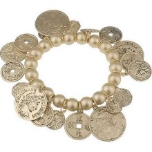 Coin Charm Stretch Bracelet by Garold Miller - Goldtone - One Size