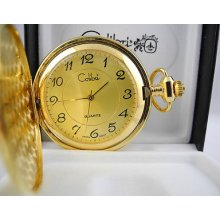 Colibri Gold Face Goldtone Pocket Watch W/shield