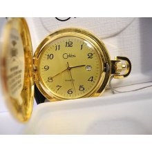 Colibri Goldtone Gold Face Pocket Watch W/date