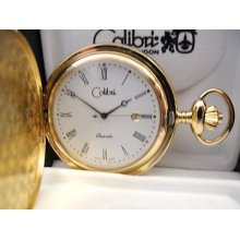 Colibri Swiss White Face Goldtone Pocket Watch W/shield W/date As-is