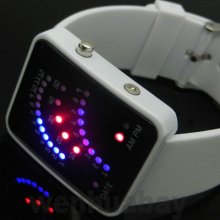 Cool Blue&red 29 Led White Rubber Digital Wrist Watch Mens Womens Date