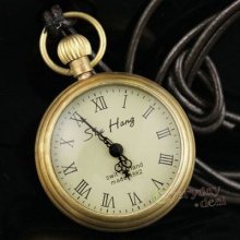 Copper Steampunk Bronze Dial Men Mechanical Pocket Watch Pure Leather Clock Gift