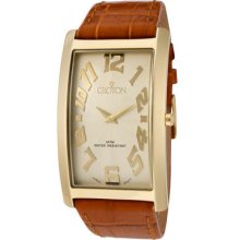 Croton Men's Aristocrat Champagne Guilloche Dial Brown Genuine Leather