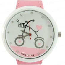 Cute Pink Girls Bicycle Cartoon Wrist Watch Dm474i