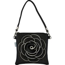 Designer Inspired Black Faux Ostrich Leather Rosette Clutch Cross Body Hand Bag