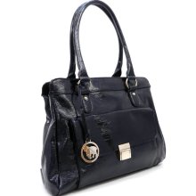 Designer INspired Chic Satchel Shoulder Fashion Handbag - Black