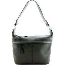 Designer Inspired Genuine Leather Medium Hobo Shoulder Bag Purse Handbag Black