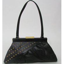 Designer Rafe York Black Leather Gold Side Studed Med Size Handbag