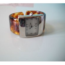 Designer Tortoise Shell/ Silver Tone Bangle Watch