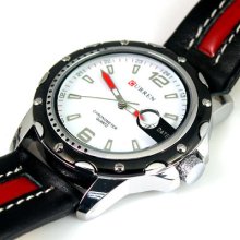 Dial Clock Hours Hand Date Water Black Red Leather Men Wrist Watch Mbw04