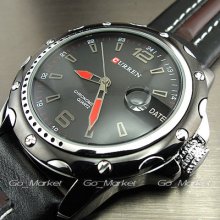 Dial Clock Hours Hand Date Water Black Brown Leather Men Wrist Watch Wa136