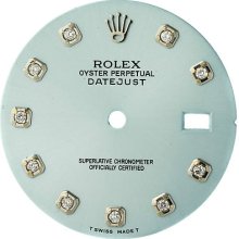 Dial - Rolex Datejust Light Blue Custom Diamond Silver Mens Ladies Midsize Watch