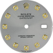 Dial - Rolex Datejust Silver Custom Diamond Yellow Gold Mens Ladies Watch