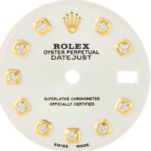 Dial - Rolex Datejust Silver Custom Diamond Yellow Mens Ladies Midsize Watch