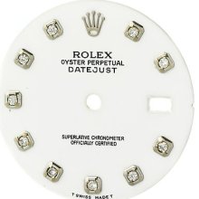 Dial - Rolex Datejust White Custom Diamond White Gold Mens Ladies Midsize Watch