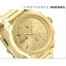 Diesel Dz5302 Large Gold Tone Stainless Chronograph Watch 100m