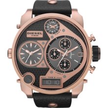 Diesel Watch, Analog Digital Chronograph Black Leather Strap 57mm DZ72