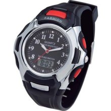 Digital Analog Water Resistant Talking Watch: Black & Red