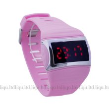 Digital Red Led Womens Ladies Pink Waterproof Quartz Sports Wrist Watch Ff