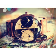 double bear cute wrist watch, vintage wrist watch, leather watch,men wrist watch,unique wrist watch,handmade wrist watch