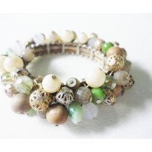 Earthy colors vintage jewelry stretchy elastic Cha Cha beaded bracelet