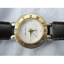 Eddie Bauer Women Delicate Black Leather Strap Watch Lk