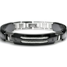 Edward Mirell Cable Sport Black Titanium Diamond Bracelet with Sterling Silver