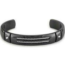 Edward Mirell Sport Black Titanium Silver Cable Cuff Bracelet