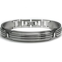 Edward Mirell Trio Gray Titanium Bracelet with Center Ridges and Silver Inlay