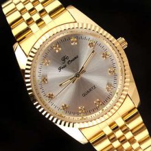 Elegant 2pc Crystal Golden Steel Watch Valentine Na67