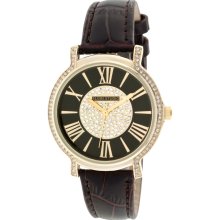 Elgin Ladies' Brown Croco Leather Strap Watch w/ Black Round Dial and Crystal Accents