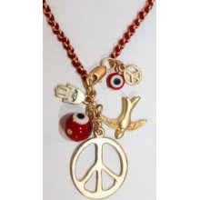 Eli K Goldplate/hamsa/evil Eye/ Red Dangle Bracelet