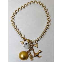 Eli K White Cord & Matte Gold Plate Evil Eye, Hamsa Hand & Charms Drop Bracelet