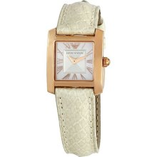 Emporio Armani Ar0726 Women's Cream Python Print Leather Strap Mop Dial Watch