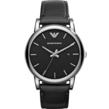 Emporio Armani Leather Strap Watch, 41mm Black