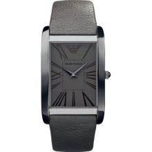 Emporio Armani Slim Analog Mens Grey Steel Watch Leather Band