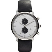 Emporio Armani Watch, Chronograph Black Leather Strap 43mm AR0385