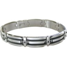 Enhanced Black Diamond Bracelet in Stainless Steel and Black Ion-Plate Men's 1/7 CT. T.W. bracelets