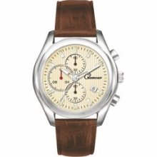 Europa Men`s Prestige Chronograph Watch With Beige Dial And Brown Strap