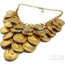 European Style Fashion Vintage Gold Multielement Coin Tassels Choker